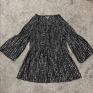 Ninety Clothing Co Black and White Polka Dot Micro Pleat Blouse Sz Sm